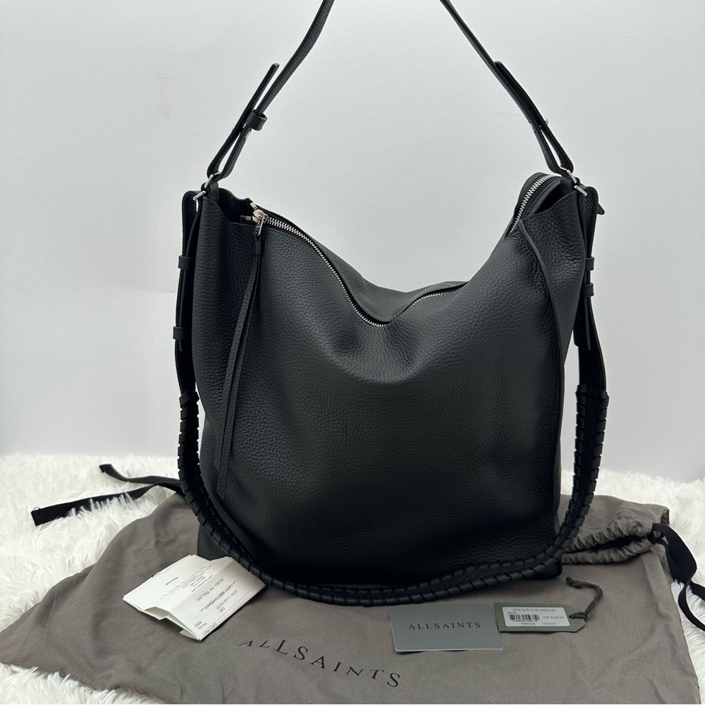 ALL SAINTS Kita Convertible Shoulder Tote Bag in Black Leather